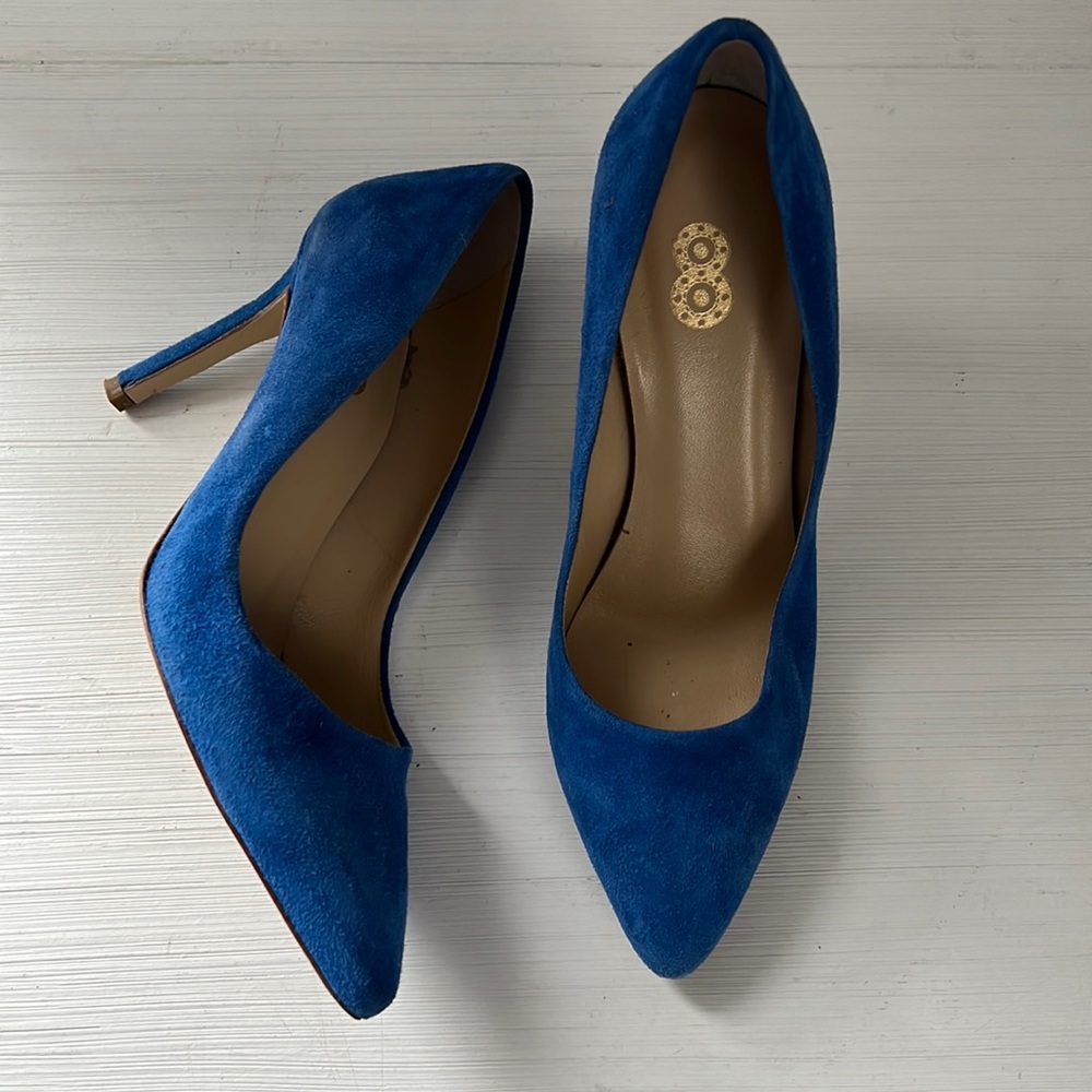 8 blue suede heels